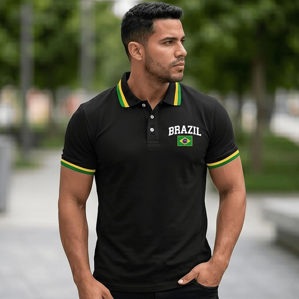 Men's Polo Shirt Button Collar Short Sleeve Casual Fit Lightweight Breathable Fabric Classic Design