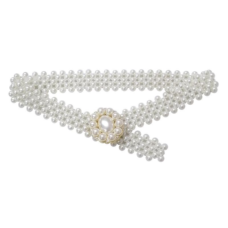 Nytt Perle Dame Stretchbelte Dame Skjørt Kjole Elastisk Innstrammende Slankende Kjede Damestil