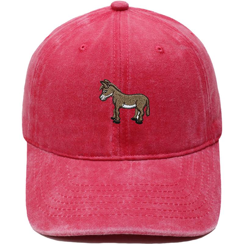 Cute Little Donkey Embroidered Baseball Cap Animal Washed Retro Dad Hat Men's and Women's Casual Outdoor Sun Hat
