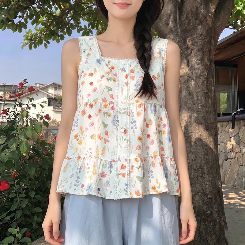 ZANZEA Women Casual Square Collar Summer Floral Print Sleeveless Tank Tops M белый