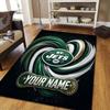 Custom Name New York Jets Flannel Pattern Square Carpet,Area Rug,Carpet Rug for Living Room Bedroom Sofa Playroom Decor,Non-slip Floor Mat