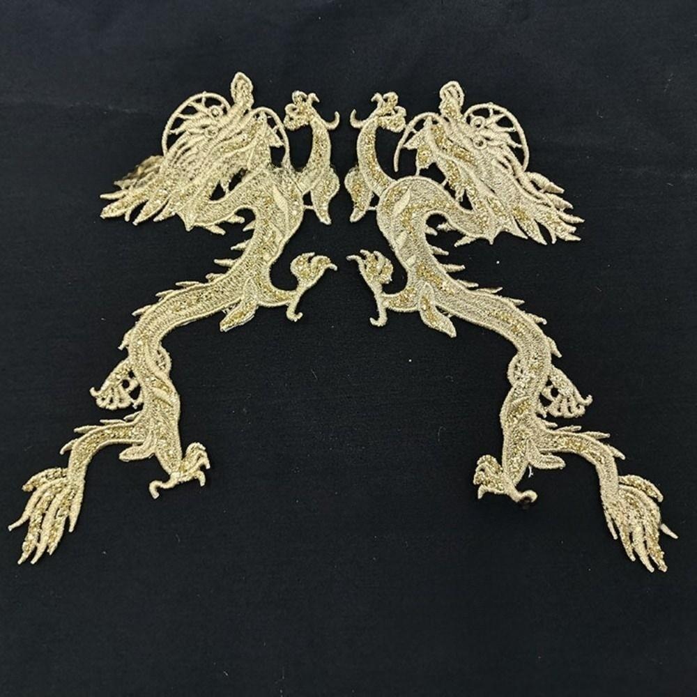 2 Pieces Sequin Decoration Embroidered Dragon Cloth Patch Chinese Style Sew On Patch  Bridal Gown