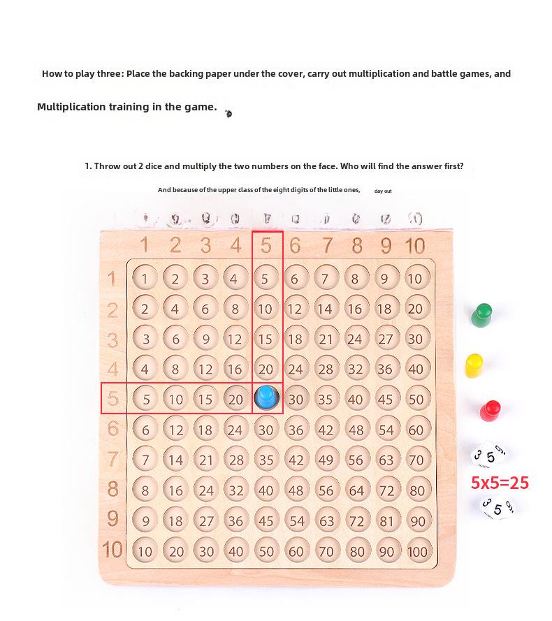 Child's Educational Toy: 3-in-1 Multiplication Board for Learning Numbers 1-100