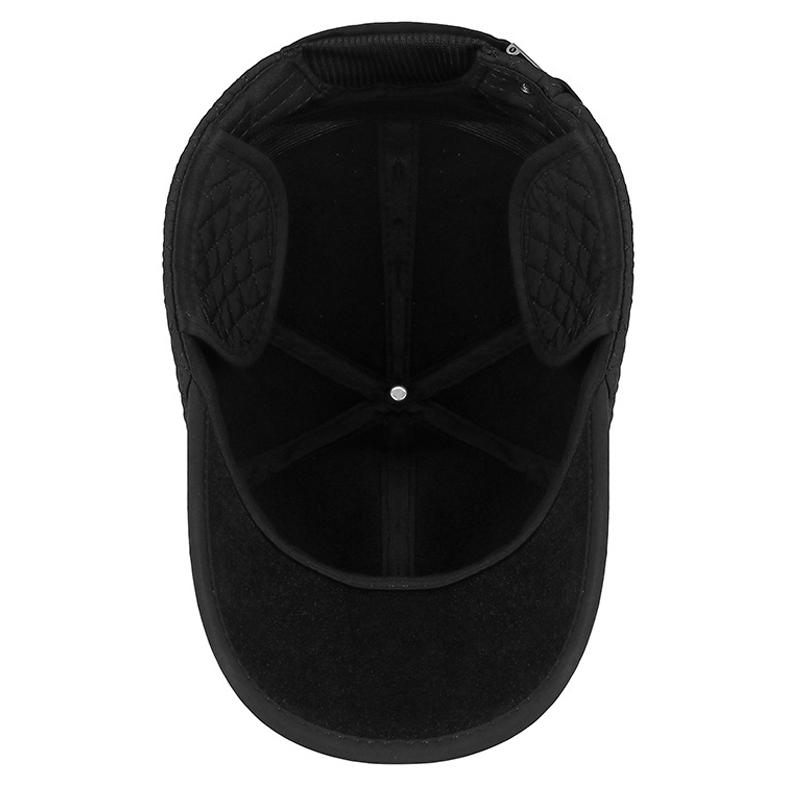 Men's Autumn Winter Velvet Thick Ear Protection Cold-Proof Warm Baseball Cap Rhombic Embroidered Duck Tongue Cotton Cap