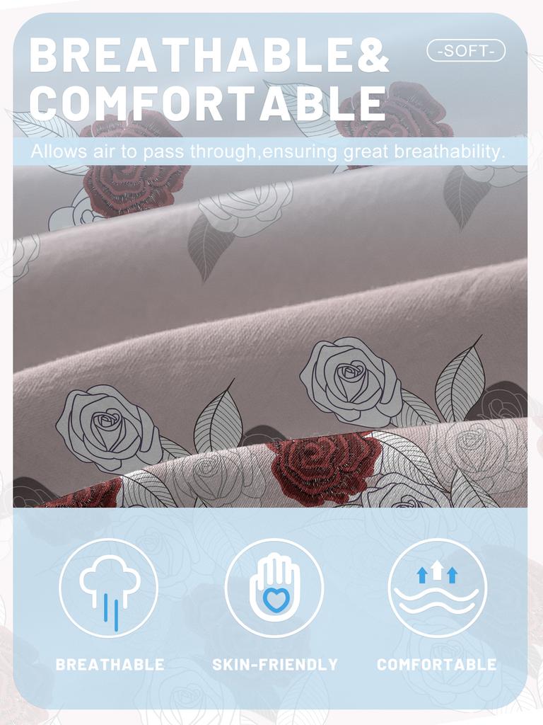 Simple Modern Rose Printed Fitted Sheet Plant Flower Design Matte Bed Cover Bedding Set Without Pillowcases