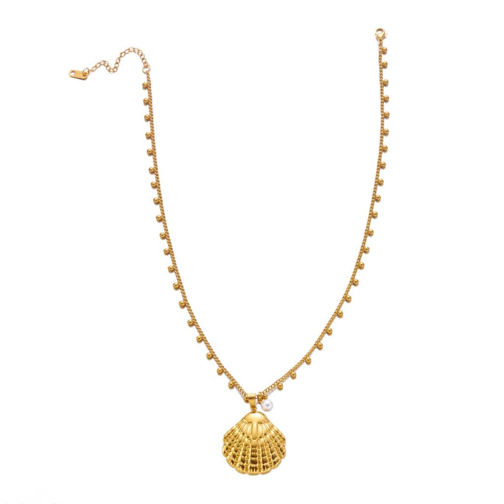 Oceanic Style Stainless Steel Necklace With Pearl And Sun Motif For Vacation Look