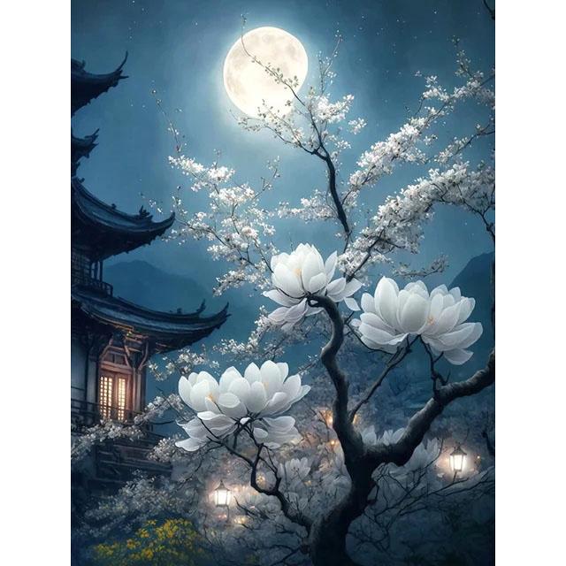 Diamond Embroidery Moon Landscape Needlework Mosaic Tree Flower Painting Night Cross Stitch Home Decor
