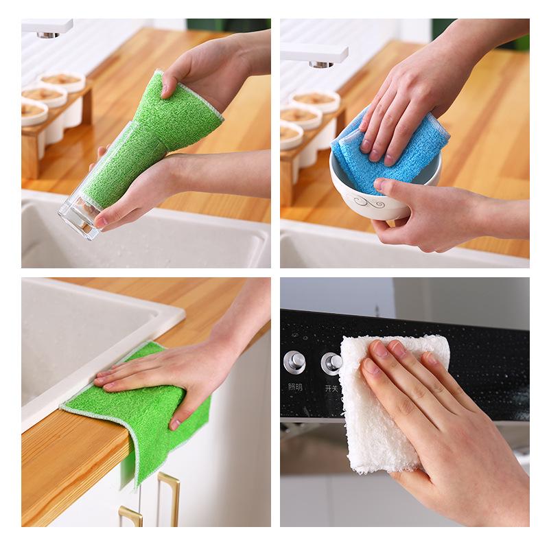 Korean Double-Layer Bamboo Fiber Non-Stick Dish Towel for Oil and Stain Removal