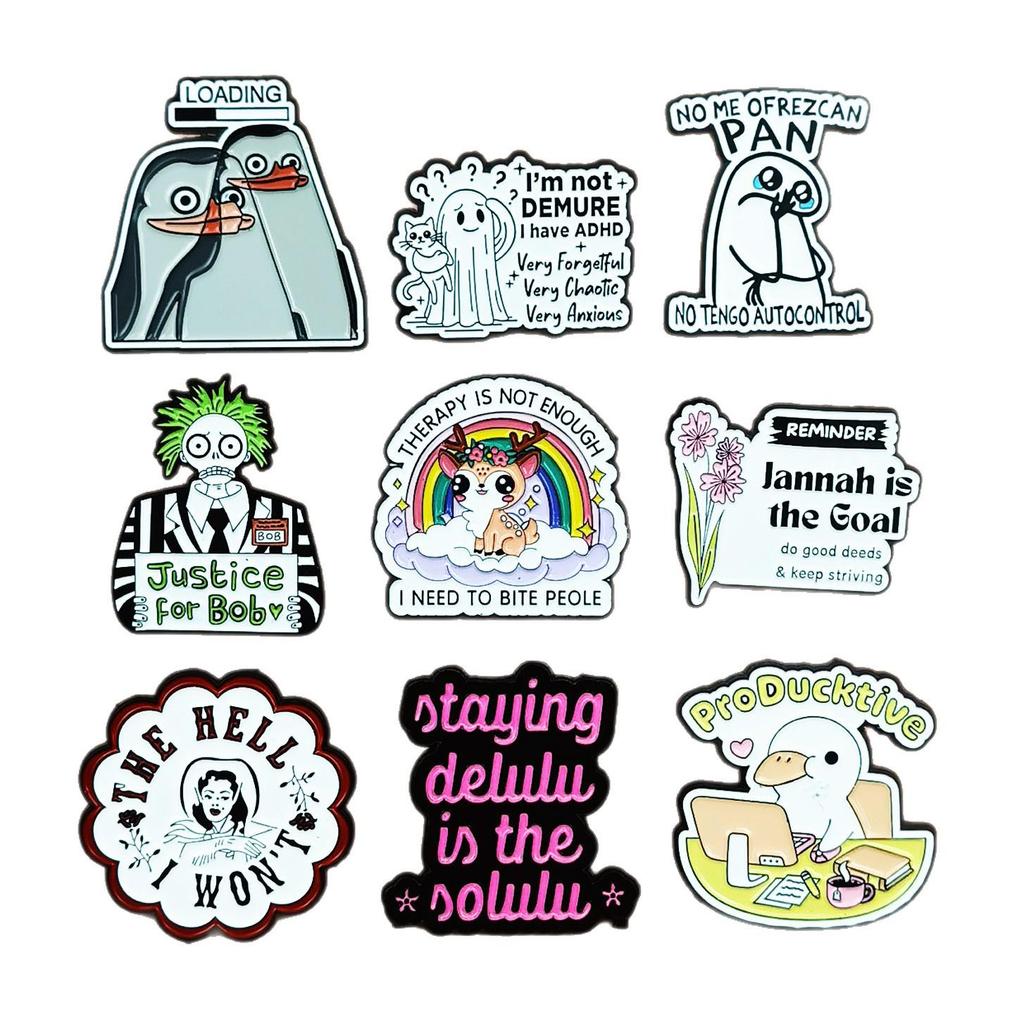 European & American Animal Series Brooch: Cute Cartoon Animals & English Letters Badges