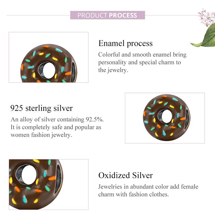 WOSTU Čokoládový donutový korálek 925 Sterling Silver Delicious Dessert Character Charm pro originální náramek
