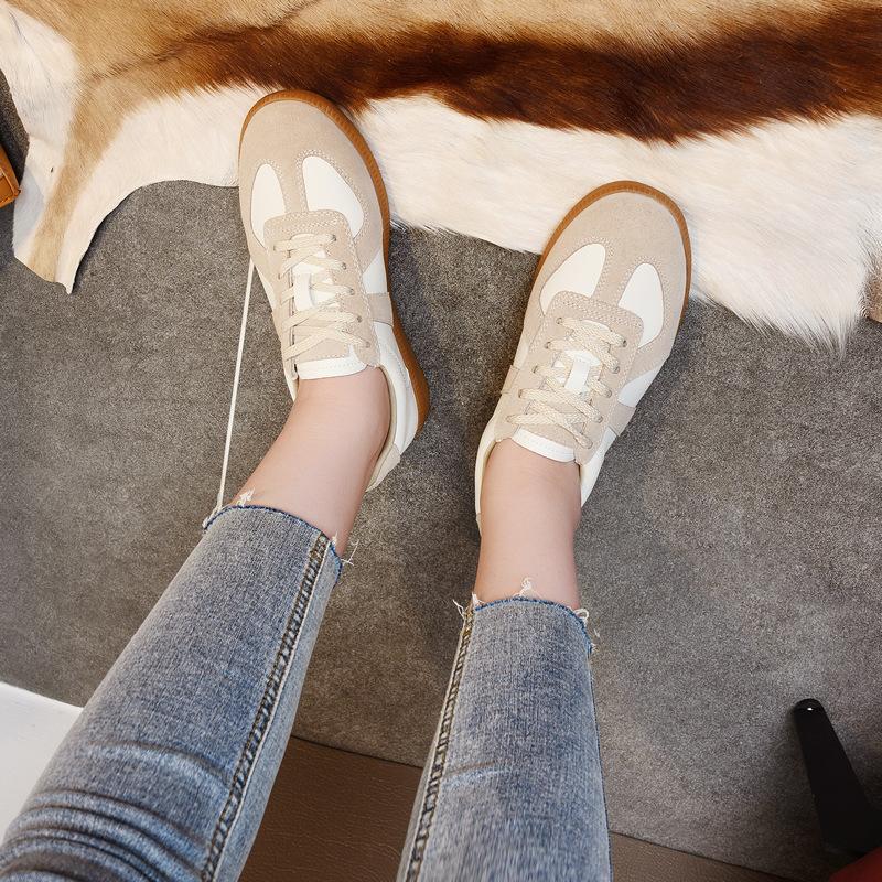 Cowhide~ Little White Shoes Women's Retro Training Casual Lace-up Running Sports Shoes Versatile Flat Baseplate Shoes