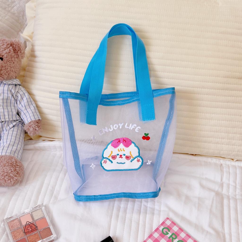 Transparent Mesh Bag Portable Large-capacity Beach Makeup Storage Bag For Business Trip Travel Shopping