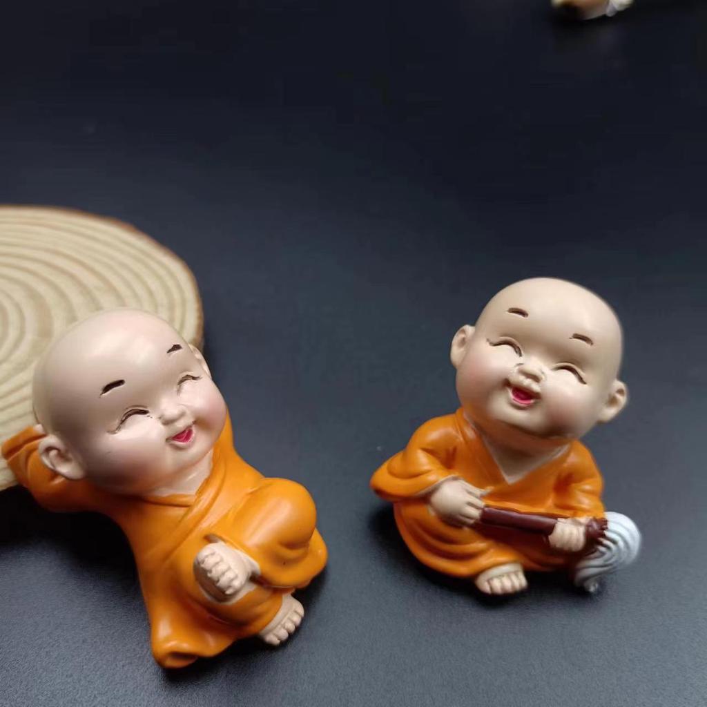 Ornement de Moine Zen: Décoration de bureau Kung Fu des Quatre Non, Pot de fleurs pour voiture, bureau ou entrée