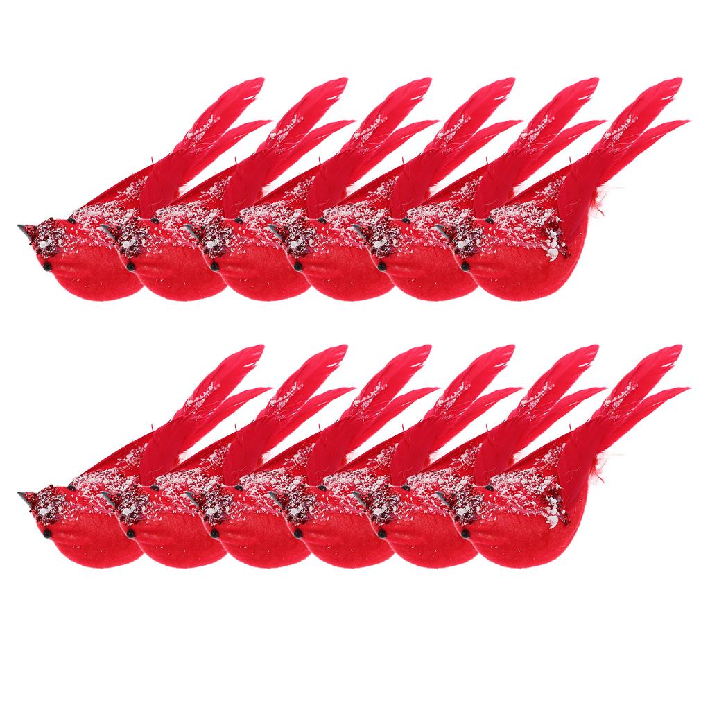 12 Pcs Artificial Bird Ornaments Cardinal Figurine Red with Metal Clip Christmas