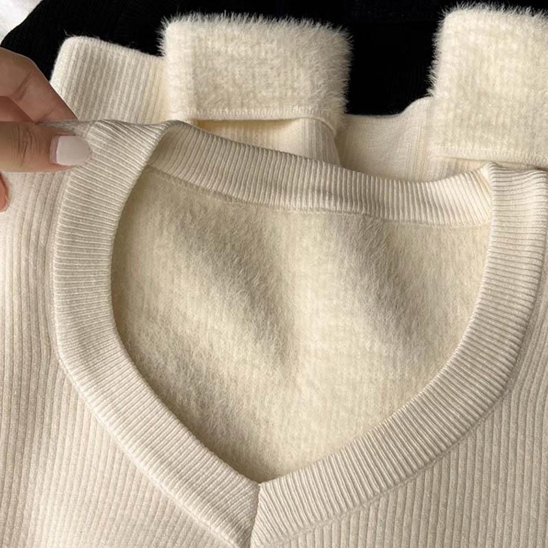 Pullovers Tops Women Long Sleeves Winter Padded V Neck Blouse Oversized Loose Long Sleeve Shirt Slim Pullover Tops