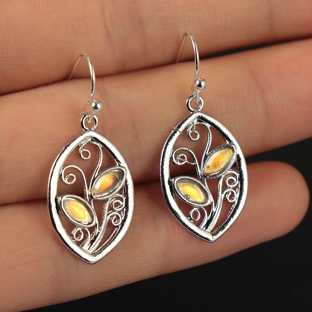 Charm Gift Hook Chic Multi-Gemstone Ear Stud Dangle Leaf Rainbow Moonstone Earrings