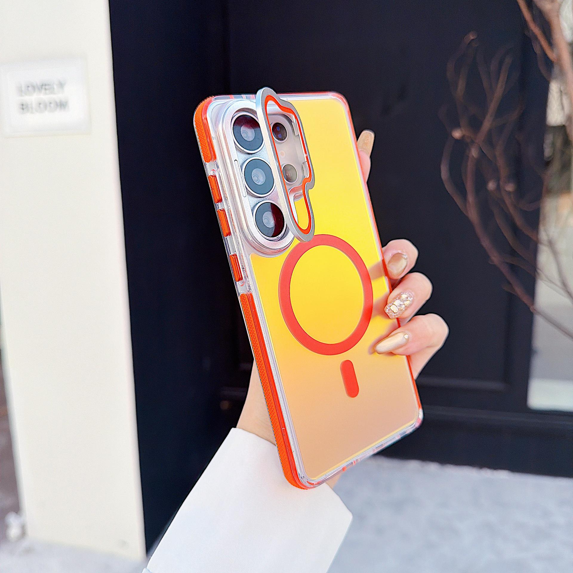 

Samsung S26 Ultra Anti-Drop Phone Case with Color-Changing Dragon Lens and Magnetic Suction Bracket S24 помаранчевий