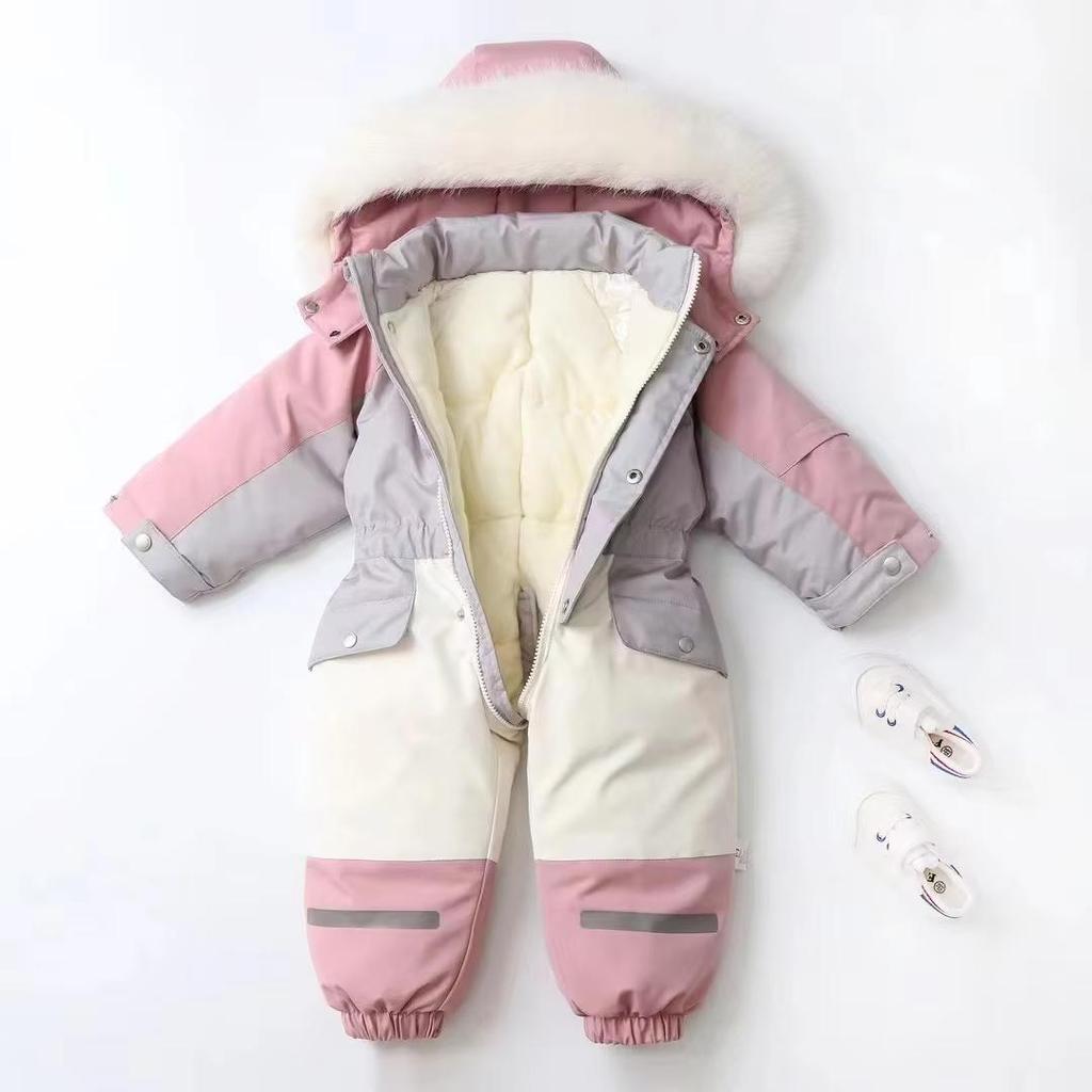Children Winter Ski Suit Coat Thicken Baby Jumpsuit Warm Children Jacket Waterproof Hooded Kids Baby Clothes 1-5Years