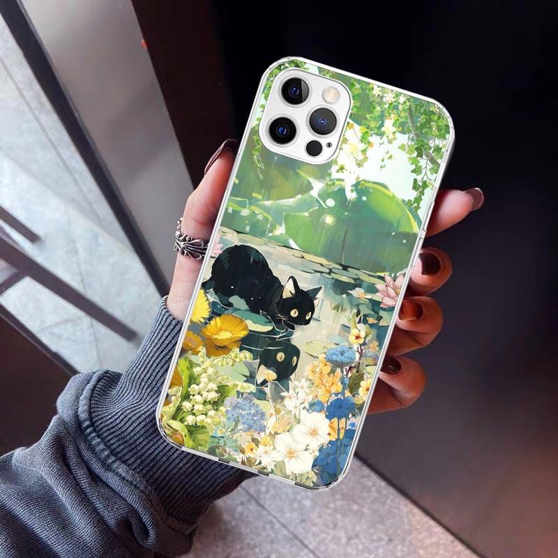 Cartoon Cute Black Cat Phone Case For iPhone 17 Air 16 15 Pro Max 14 Plus 13 Mini 12 11 Cover 7 8 SE Silicone Shell Print Fundas
