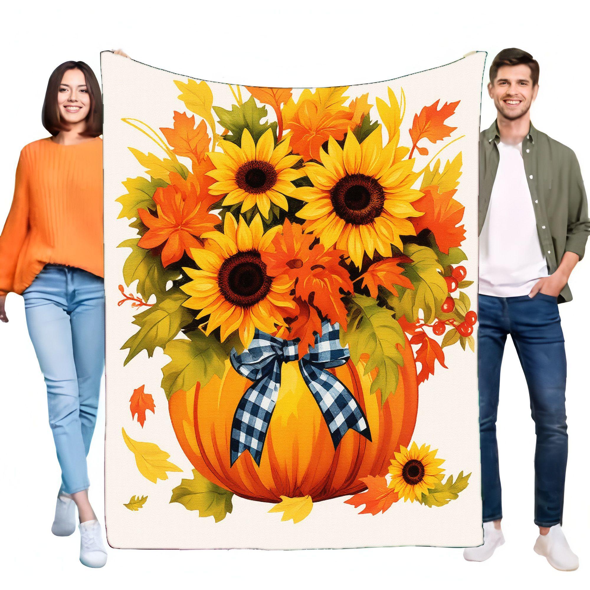 

Sunflower Pumpkin Cozy Blanket Autumn Throw Soft Warm Decorative Bed Sofa Cover Perfect for Home Decor and Fall Gifts 75x90cm