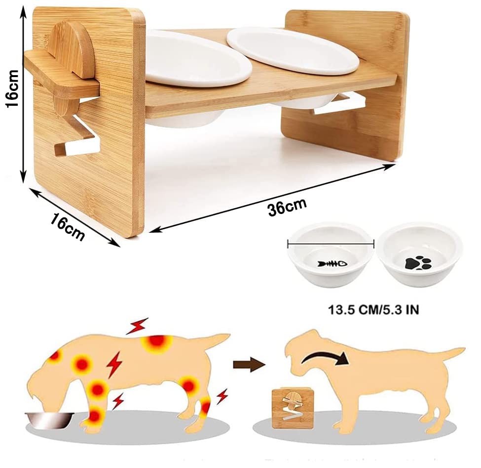 Kito Lee Cat Dog Tableware Pet Dish Stand Cat Dog Food Bowl Water Bowl Ceramic Dish Pieces 15 Degree Incline Protects Cervical Vertebrae Natural