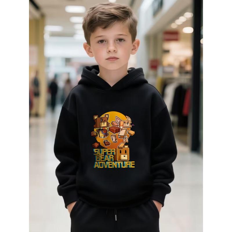 Giacca per Bambini Stampata Stile Gioco Avventura Super Orso - Felpa con Cappuccio Casual Quotidiana alla Moda per Ragazzi e Ragazze