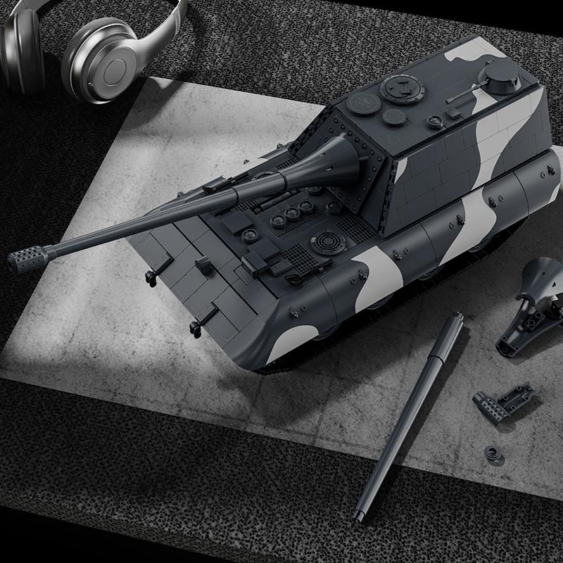Pansar E-100 Tung Tank Jagopanzer Militär MOC Armé Huvudstridsvagn Soldater Byggklossar Klossar Set För Barn Pojk Gåvor
