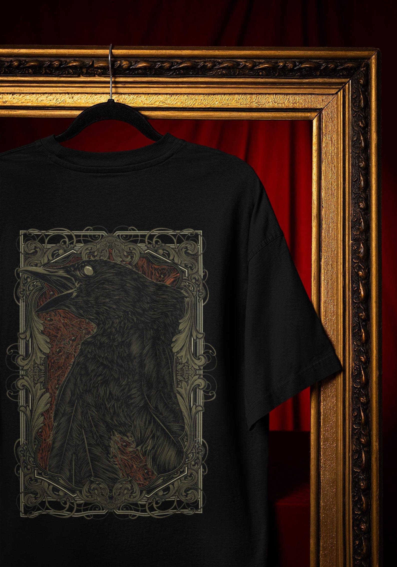Raven Graphic Tee: Baroque Crow Illustration - Soft Unisex Fit Comfort Colors® S