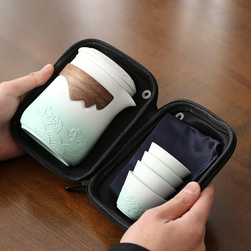 Outdoor Set Travel with Four Cups Camping Teapot Portable Quick Tea Cup