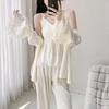 Live female Xia Bingsi Zhao Ruth sexy lace pajamas three-piece set suspender long sleeve trousers homewear