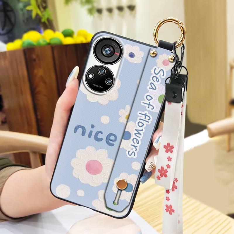 Anti-dust Wristband Phone Case For ZTE Blade V40S/Axon40 SE Flower Durable Fashion Design Ring Back Cover Silicone