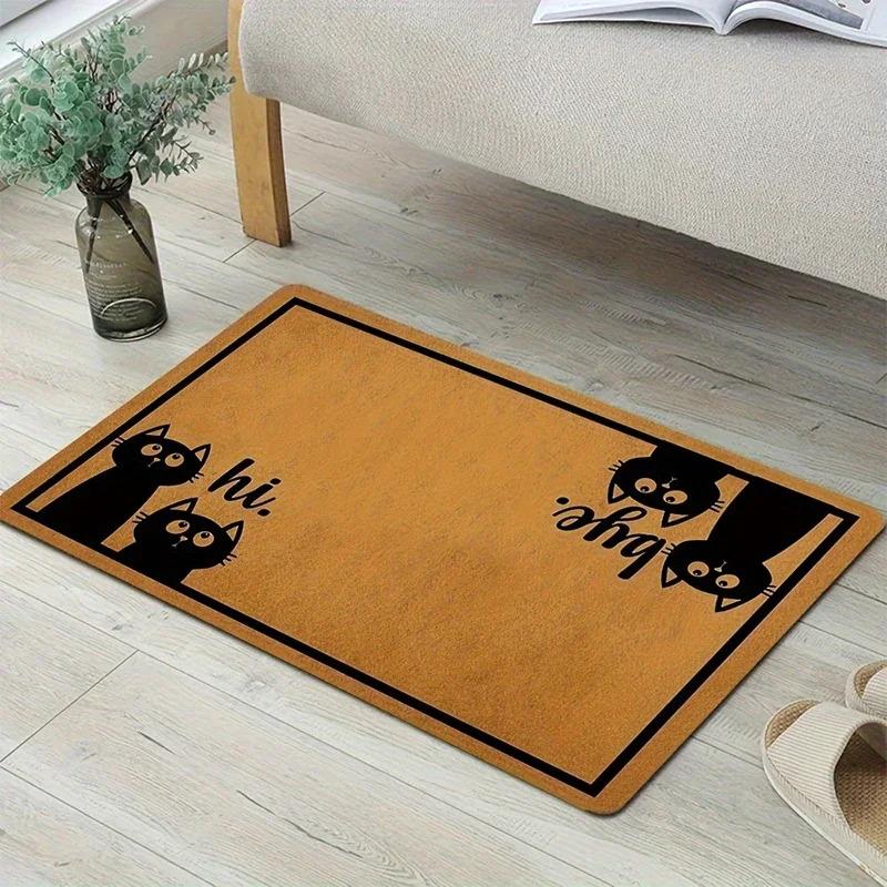 VIKAMA Cat Welcome Mat, Funny Hi Bye Print Doormat, Non-Slip Floor Rug for Indoor Outdoor Front Door Kitchen Bedroom Decor