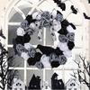 Black and White Rose Crow Front Door Wreath Halloween Decorative Wreath For Home Party Festival Porch Decoration