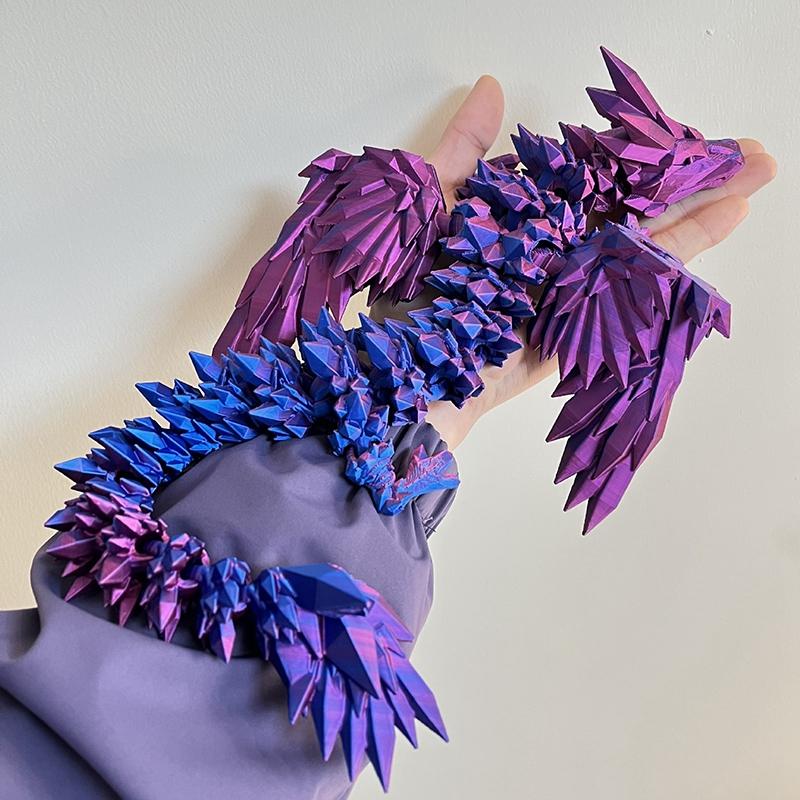3D Printed Crystal Flying Dragon Movable Wing Toy Landscape Decoration