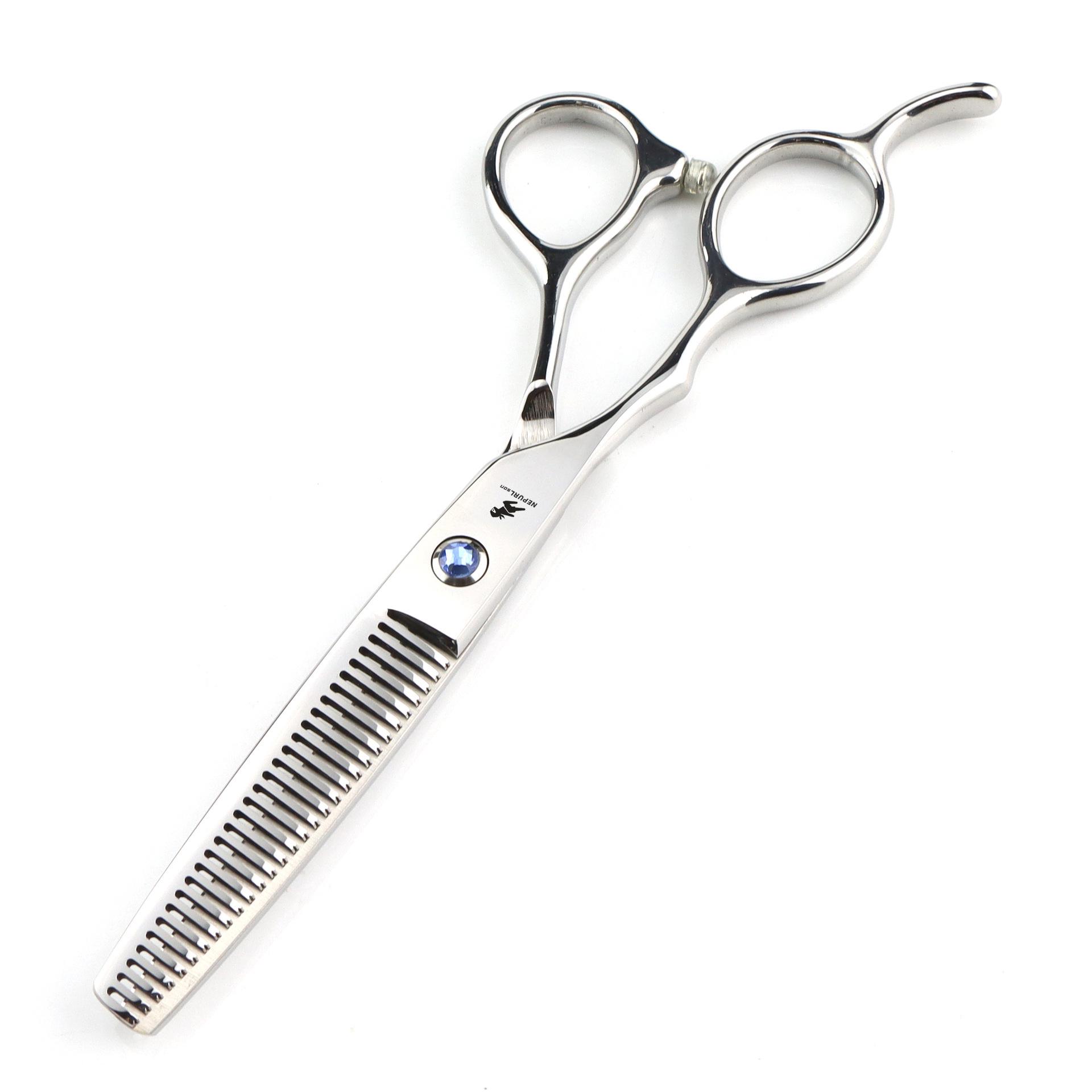 6-Inch Napson Silver Sapphire Left-Handed Thinning Shears