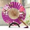 Fashion Japanese Circle Folding Fan Vintage Portable Round Hand Fan Bamboo Art Craft Floral Dance Fan Women