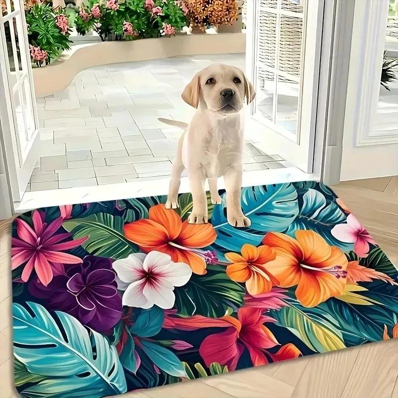 1PC Flower Pattern Kitchen Rugs Non-Slip Home Door Mats Pop Design Bathroom Rug Bath Mat Carpet for Home Sink Laundry Decor