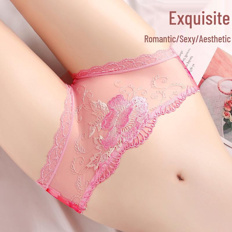 Plus Size Lace Trim Mesh Embroidered Low Waist Seamless Women's Panties