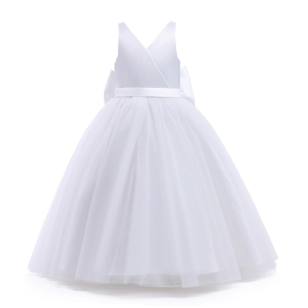 European and American children's wedding dress sleeveless satin mesh girls' birthday performance fluffy long dress European and American style