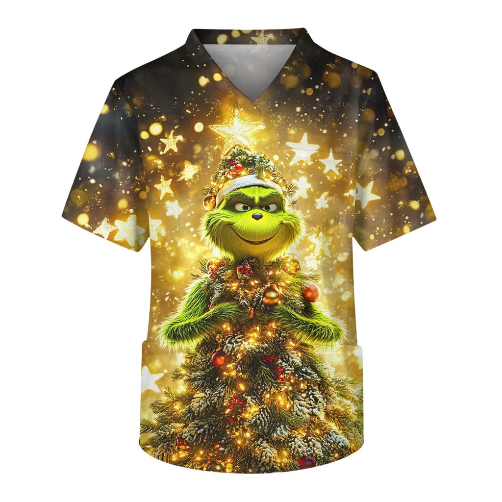 Men's Casual Short-Sleeved V-Neck Printed Front Pocket Top