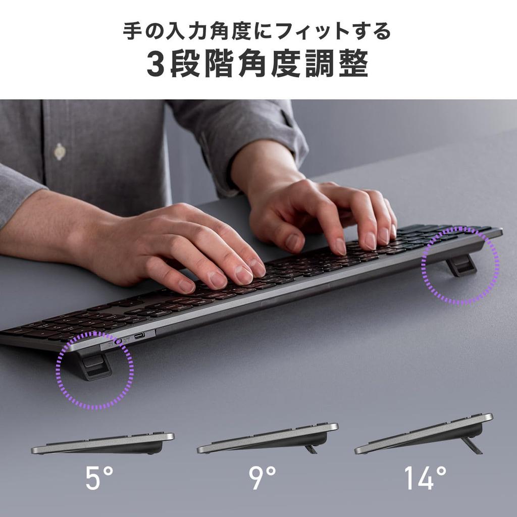 Sanwa Direct Wireless Full with Numeric Keyboard, Bluetooth, Size, Keypad, Rechargeable, Slim, Quiet, 400-SKB082