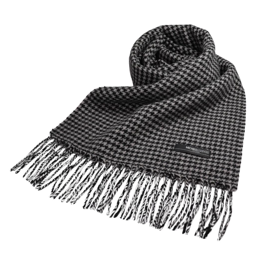 MICHIKO LONNDON Scarf 100% Wool muffler Houndstooth pattern Designed to complement suit jackets Ideal for gifts