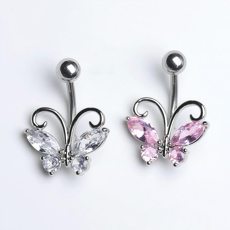 Butterfly Belly Button Ring Navel Rings Zircon Umbilical Ring Hypoallergenic Tummy Ring Piercing