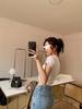 Damen Graues Slim-Fit Kurzarm Rundhals T-Shirt - Sommer 2025 Bauchbedeckendes Vielseitiges Oberteil