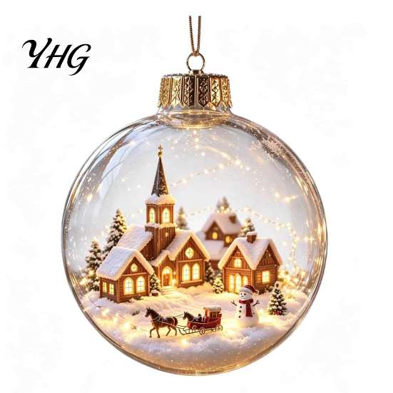 Xmas Fireplace Hanging Ornaments Glowing Christmas Story Ornament, Light-Up 3D Ball with Warm LED, Mini Garden Holiday Scene Clear Decoration