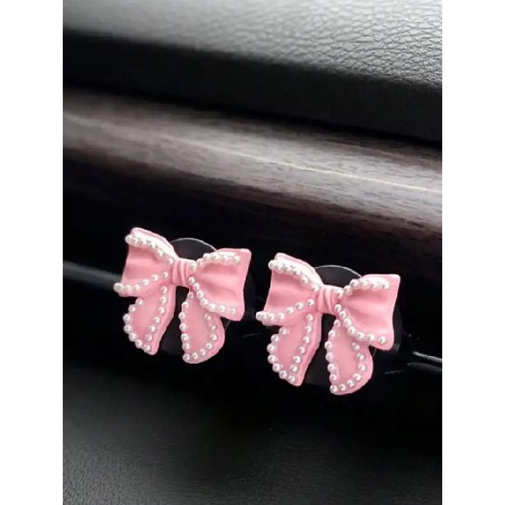 

2pcs Pink Pearl-Trimmed Bow Car Vent Clips for Interior Decor