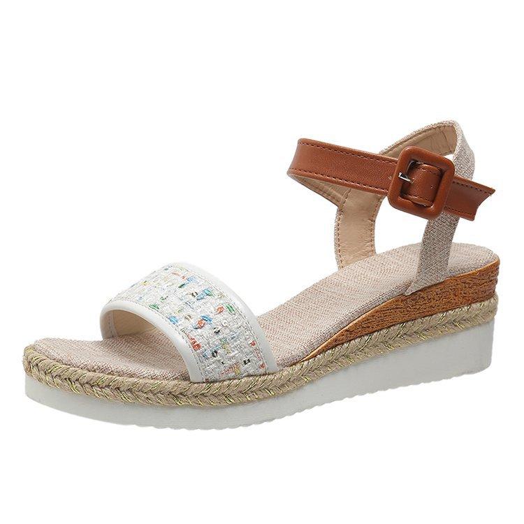 Large size 2025 summer new rubber platform woven one-word buckle sandals size 43 daily casual women's shoes