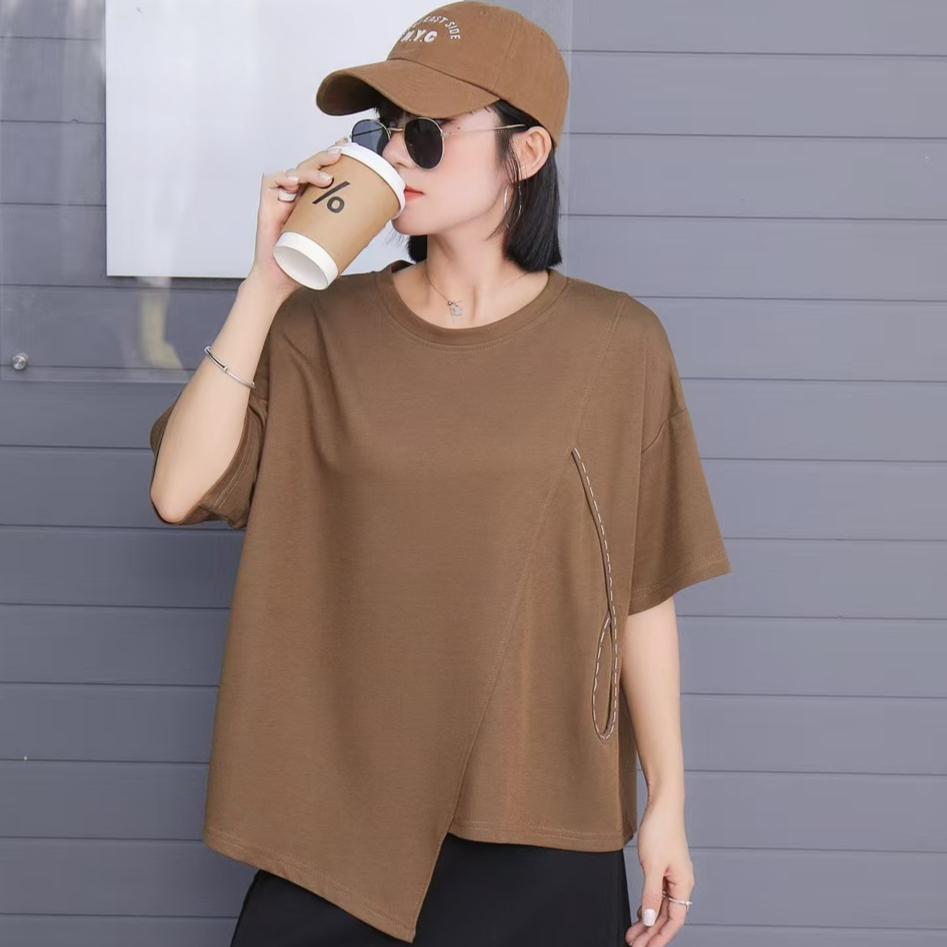 DIMANAF 2025 Vară Solid Mărimi Mari Tricou Femei Mânecă Scurtă Topuri Lungi Largi