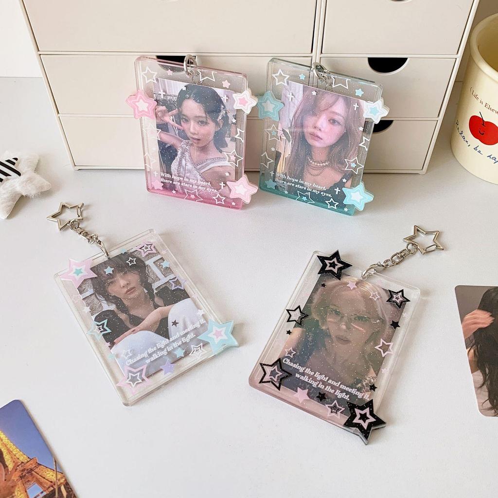 Ins Star Photocard Holder Acrylic Glitter Card Case Idol Photo Frame Photo Album ID Card Card Film Sleeve With Pendant Keychian