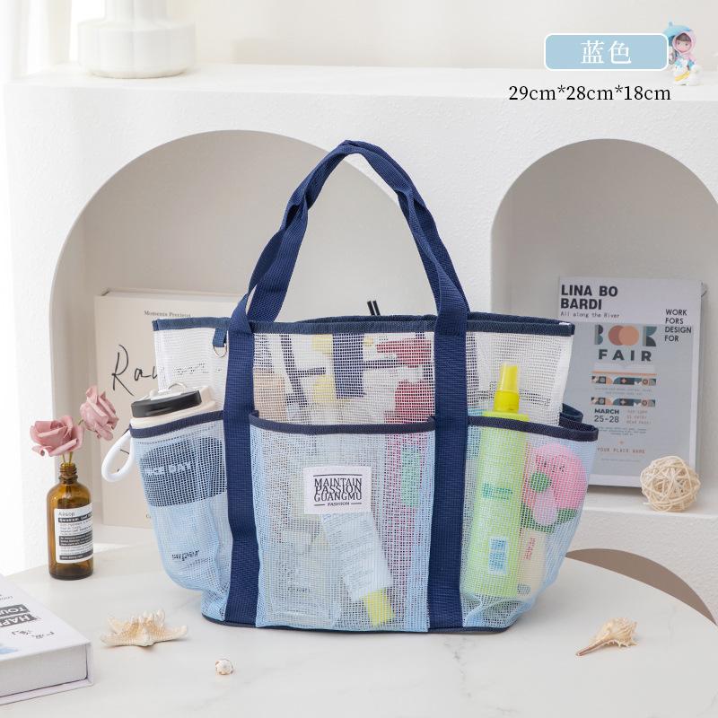 Neue Make-up-Tasche, Großraum-Bad- und Toilettenartikel, Strandtasche, Mehrfachtaschen-Netzstoff, Essentielle Reise-Aufbewahrungstasche